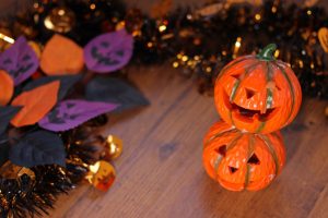 Sober Halloween, closeup of Halloween decorations on a table