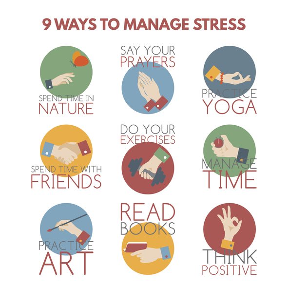 Modern flat style infographic on stress management.